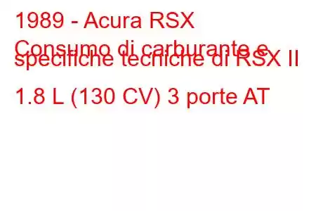 1989 - Acura RSX
Consumo di carburante e specifiche tecniche di RSX II 1.8 L (130 CV) 3 porte AT