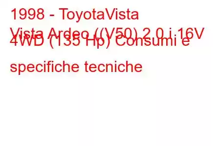 1998 - ToyotaVista
Vista Ardeo ((V50) 2.0 i 16V 4WD (135 Hp) Consumi e specifiche tecniche