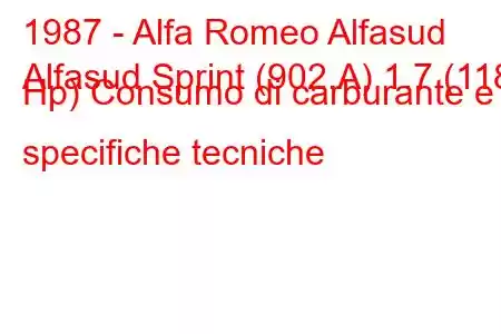 1987 - Alfa Romeo Alfasud
Alfasud Sprint (902.A) 1.7 (118 Hp) Consumo di carburante e specifiche tecniche