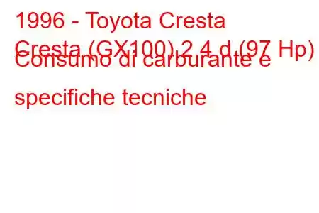 1996 - Toyota Cresta
Cresta (GX100) 2.4 d (97 Hp) Consumo di carburante e specifiche tecniche