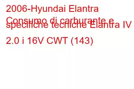 2006-Hyundai Elantra
Consumo di carburante e specifiche tecniche Elantra IV 2.0 i 16V CWT (143)