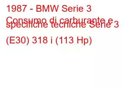 1987 - BMW Serie 3
Consumo di carburante e specifiche tecniche Serie 3 (E30) 318 i (113 Hp)