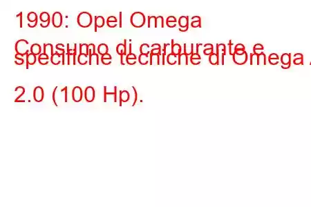 1990: Opel Omega
Consumo di carburante e specifiche tecniche di Omega A 2.0 (100 Hp).