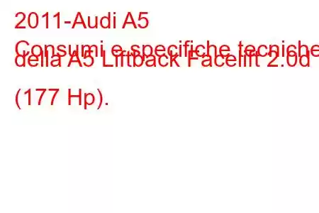 2011-Audi A5
Consumi e specifiche tecniche della A5 Liftback Facelift 2.0d (177 Hp).