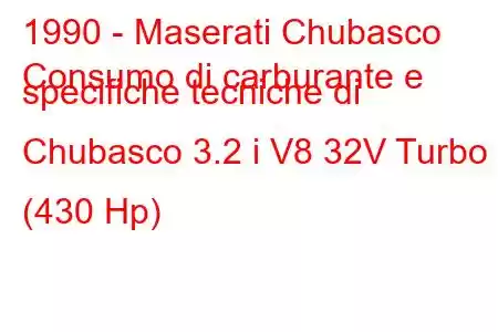 1990 - Maserati Chubasco
Consumo di carburante e specifiche tecniche di Chubasco 3.2 i V8 32V Turbo (430 Hp)