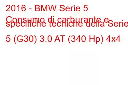 2016 - BMW Serie 5
Consumo di carburante e specifiche tecniche della Serie 5 (G30) 3.0 AT (340 Hp) 4x4