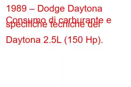 1989 – Dodge Daytona
Consumo di carburante e specifiche tecniche del Daytona 2.5L (150 Hp).