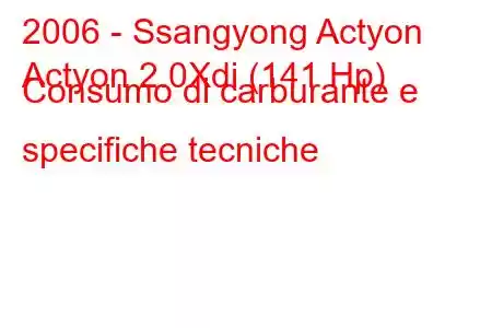 2006 - Ssangyong Actyon
Actyon 2.0Xdi (141 Hp) Consumo di carburante e specifiche tecniche