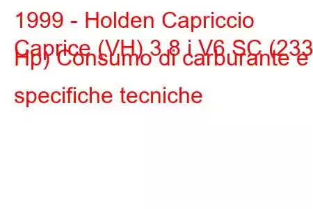 1999 - Holden Capriccio
Caprice (VH) 3.8 i V6 SC (233 Hp) Consumo di carburante e specifiche tecniche