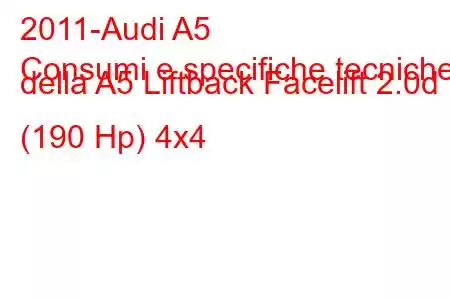 2011-Audi A5
Consumi e specifiche tecniche della A5 Liftback Facelift 2.0d (190 Hp) 4x4