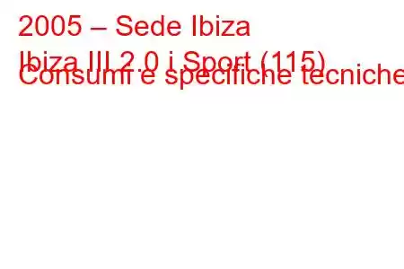 2005 – Sede Ibiza
Ibiza III 2.0 i Sport (115) Consumi e specifiche tecniche