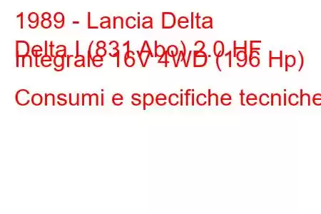 1989 - Lancia Delta
Delta I (831 Abo) 2.0 HF Integrale 16V 4WD (196 Hp) Consumi e specifiche tecniche