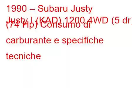 1990 – Subaru Justy
Justy I (KAD) 1200 4WD (5 dr) (74 Hp) Consumo di carburante e specifiche tecniche