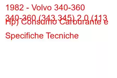 1982 - Volvo 340-360
340-360 (343.345) 2.0 (113 Hp) Consumo Carburante e Specifiche Tecniche