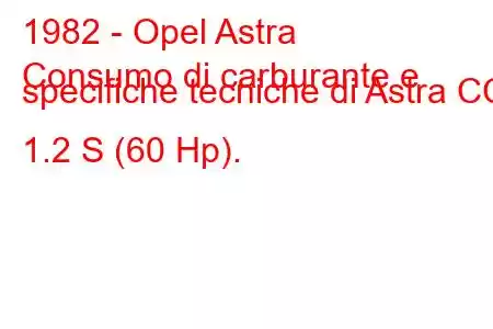 1982 - Opel Astra
Consumo di carburante e specifiche tecniche di Astra CC 1.2 S (60 Hp).