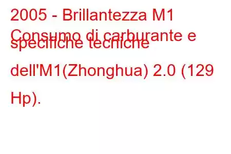 2005 - Brillantezza M1
Consumo di carburante e specifiche tecniche dell'M1(Zhonghua) 2.0 (129 Hp).