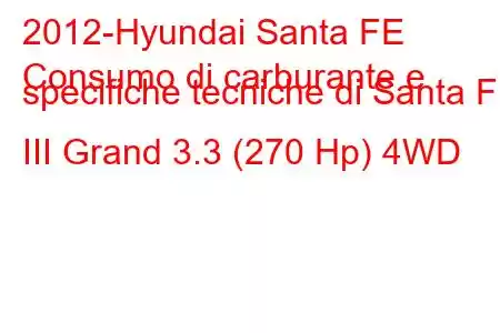 2012-Hyundai Santa FE
Consumo di carburante e specifiche tecniche di Santa FE III Grand 3.3 (270 Hp) 4WD