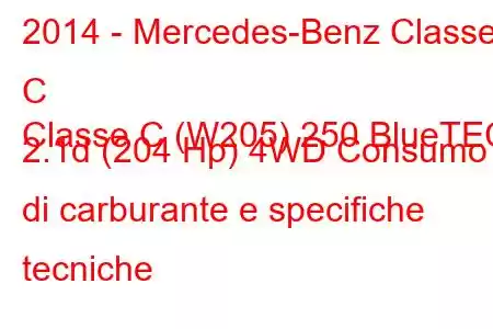 2014 - Mercedes-Benz Classe C
Classe C (W205) 250 BlueTEC 2.1d (204 Hp) 4WD Consumo di carburante e specifiche tecniche