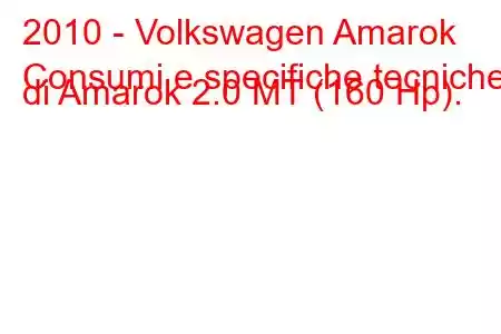 2010 - Volkswagen Amarok
Consumi e specifiche tecniche di Amarok 2.0 MT (160 Hp).