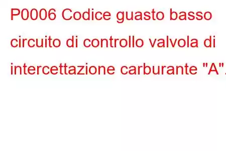 P0006 Codice guasto basso circuito di controllo valvola di intercettazione carburante 