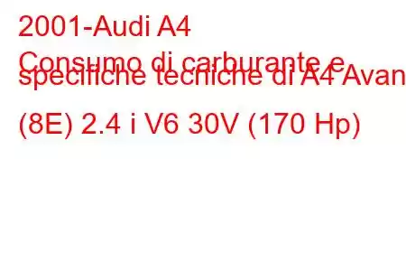 2001-Audi A4
Consumo di carburante e specifiche tecniche di A4 Avant (8E) 2.4 i V6 30V (170 Hp)