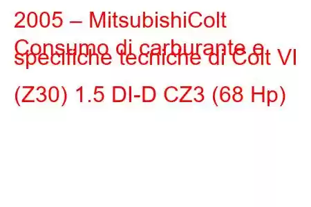 2005 – MitsubishiColt
Consumo di carburante e specifiche tecniche di Colt VI (Z30) 1.5 DI-D CZ3 (68 Hp)