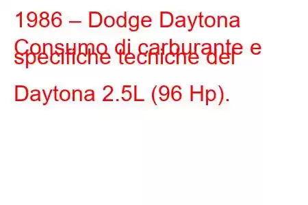 1986 – Dodge Daytona
Consumo di carburante e specifiche tecniche del Daytona 2.5L (96 Hp).