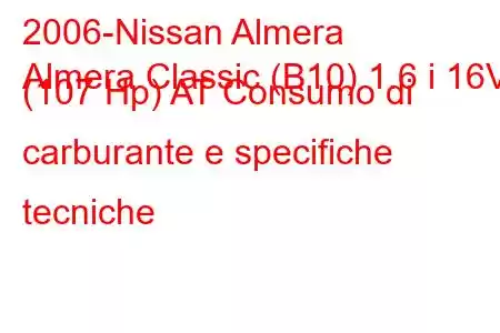 2006-Nissan Almera
Almera Classic (B10) 1.6 i 16V (107 Hp) AT Consumo di carburante e specifiche tecniche