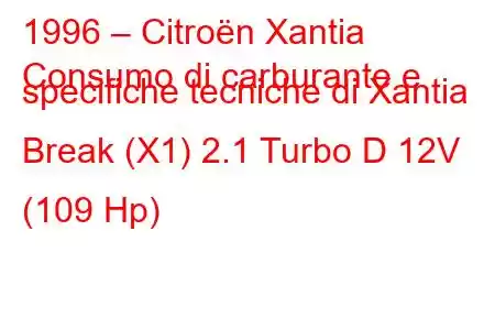 1996 – Citroën Xantia
Consumo di carburante e specifiche tecniche di Xantia Break (X1) 2.1 Turbo D 12V (109 Hp)