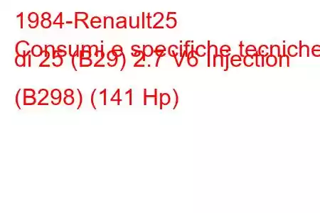 1984-Renault25
Consumi e specifiche tecniche di 25 (B29) 2.7 V6 Injection (B298) (141 Hp)