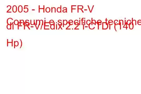 2005 - Honda FR-V
Consumi e specifiche tecniche di FR-V/Edix 2.2 i-CTDi (140 Hp)