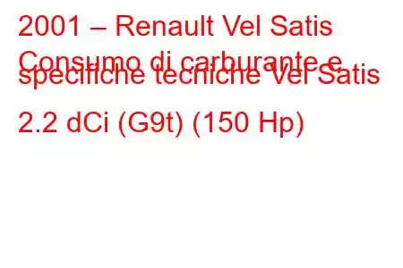 2001 – Renault Vel Satis
Consumo di carburante e specifiche tecniche Vel Satis 2.2 dCi (G9t) (150 Hp)