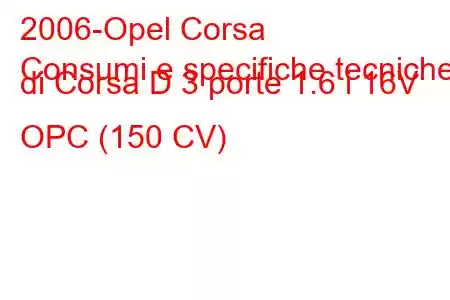 2006-Opel Corsa
Consumi e specifiche tecniche di Corsa D 3 porte 1.6 i 16V OPC (150 CV)