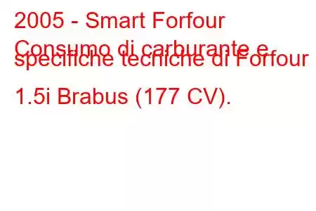 2005 - Smart Forfour
Consumo di carburante e specifiche tecniche di Forfour 1.5i Brabus (177 CV).