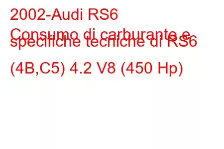 2002-Audi RS6
Consumo di carburante e specifiche tecniche di RS6 (4B,C5) 4.2 V8 (450 Hp)