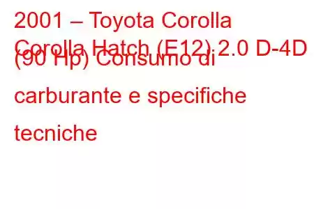 2001 – Toyota Corolla
Corolla Hatch (E12) 2.0 D-4D (90 Hp) Consumo di carburante e specifiche tecniche