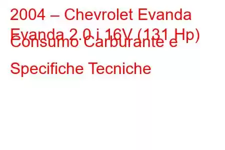 2004 – Chevrolet Evanda
Evanda 2.0 i 16V (131 Hp) Consumo Carburante e Specifiche Tecniche