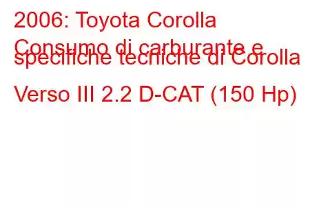 2006: Toyota Corolla
Consumo di carburante e specifiche tecniche di Corolla Verso III 2.2 D-CAT (150 Hp)