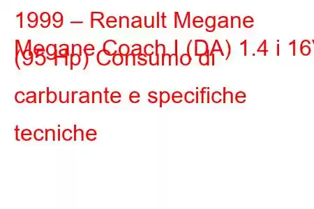 1999 – Renault Megane
Megane Coach I (DA) 1.4 i 16V (95 Hp) Consumo di carburante e specifiche tecniche