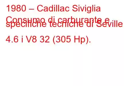 1980 – Cadillac Siviglia
Consumo di carburante e specifiche tecniche di Seville 4.6 i V8 32 (305 Hp).