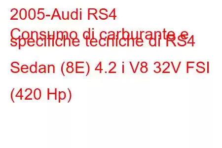 2005-Audi RS4
Consumo di carburante e specifiche tecniche di RS4 Sedan (8E) 4.2 i V8 32V FSI (420 Hp)