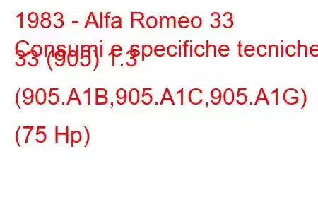 1983 - Alfa Romeo 33
Consumi e specifiche tecniche 33 (905) 1.3 (905.A1B,905.A1C,905.A1G) (75 Hp)