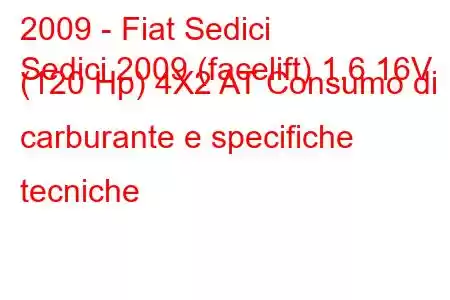 2009 - Fiat Sedici
Sedici 2009 (facelift) 1.6 16V (120 Hp) 4X2 AT Consumo di carburante e specifiche tecniche