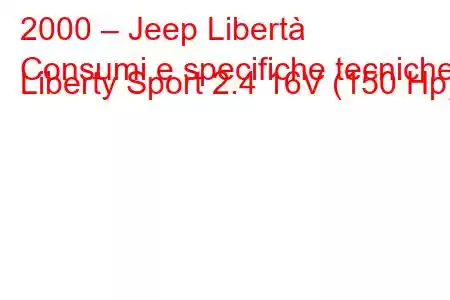 2000 – Jeep Libertà
Consumi e specifiche tecniche Liberty Sport 2.4 16V (150 Hp).