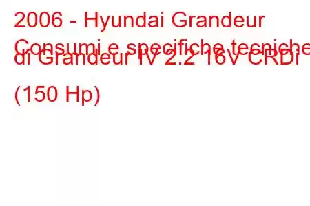 2006 - Hyundai Grandeur
Consumi e specifiche tecniche di Grandeur IV 2.2 16V CRDi (150 Hp)