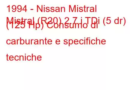 1994 - Nissan Mistral
Mistral (R20) 2.7 i TDi (5 dr) (125 Hp) Consumo di carburante e specifiche tecniche