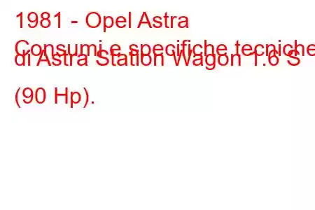 1981 - Opel Astra
Consumi e specifiche tecniche di Astra Station Wagon 1.6 S (90 Hp).