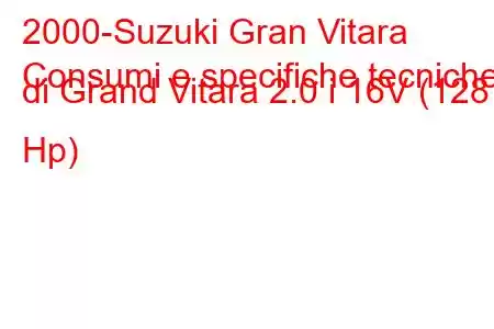 2000-Suzuki Gran Vitara
Consumi e specifiche tecniche di Grand Vitara 2.0 i 16V (128 Hp)