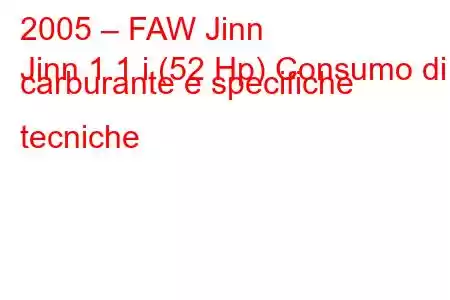 2005 – FAW Jinn
Jinn 1.1 i (52 Hp) Consumo di carburante e specifiche tecniche