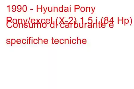 1990 - Hyundai Pony
Pony/excel (X-2) 1.5 i (84 Hp) Consumo di carburante e specifiche tecniche